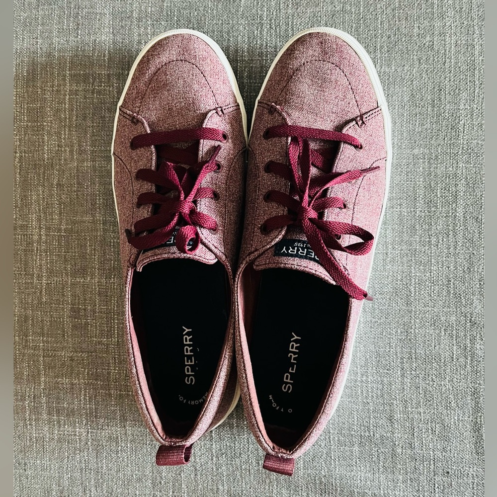 Sperry Crest Red Maroon Burgundy Sparkle Vibe Sneaker Womens 12 Y2K RARE Unisex